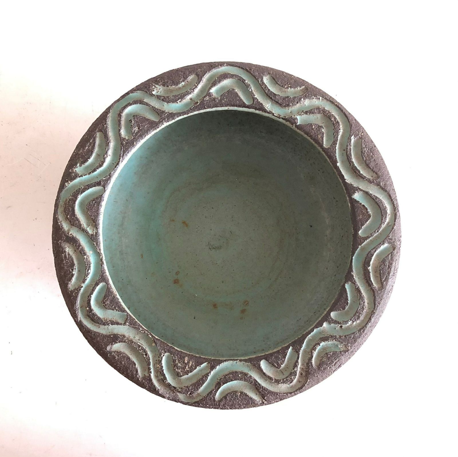 Danish Mid Century Modern Original Fine Art Ceramic Studio Vase With Turquoise Glaze And Raw Clay   Made By Løvemose, Denmark photo for sale