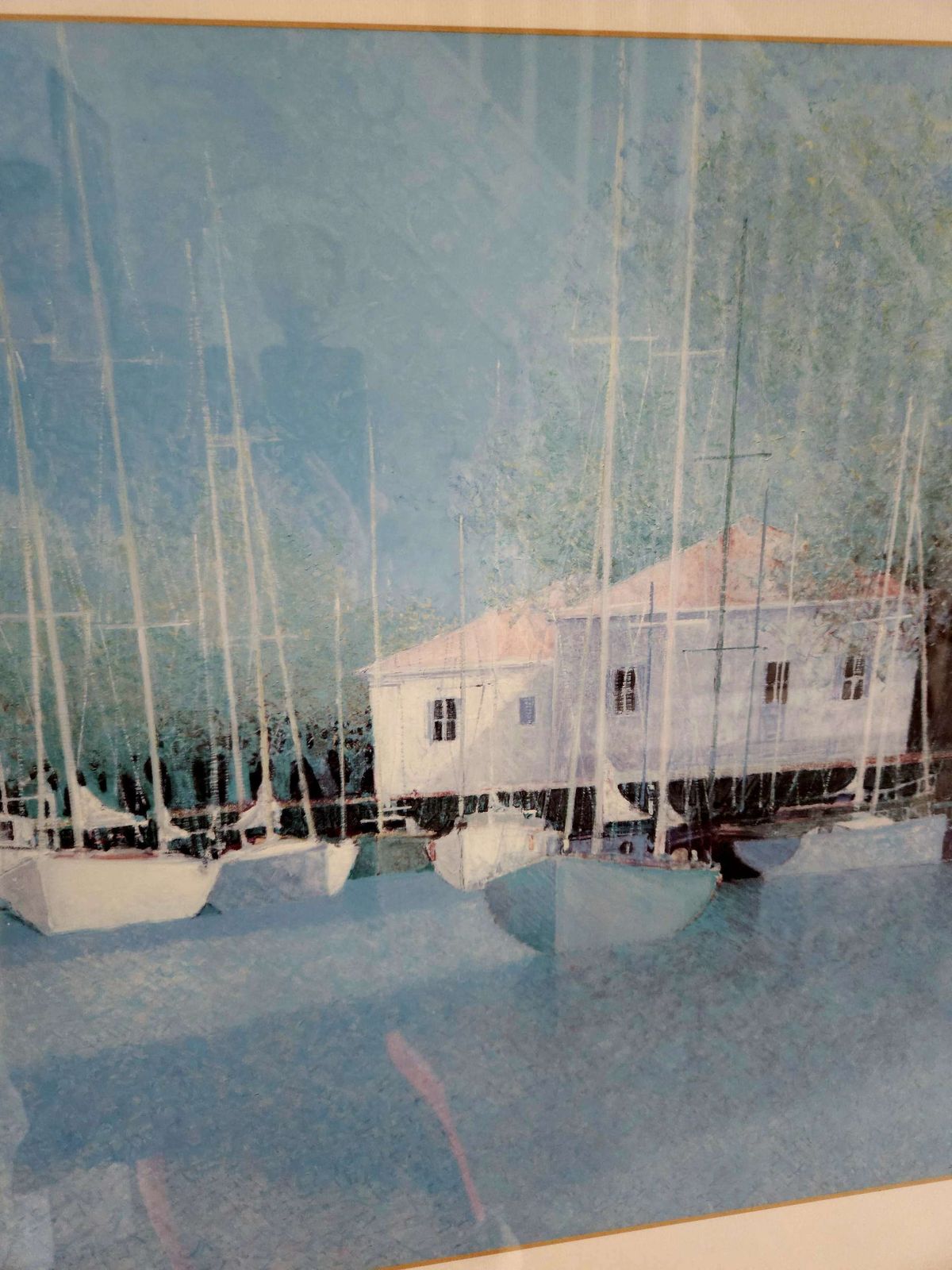 Very Large Framed Print Of Harbour Scene By Renowned French Artist André Bourrié photo 199.0
