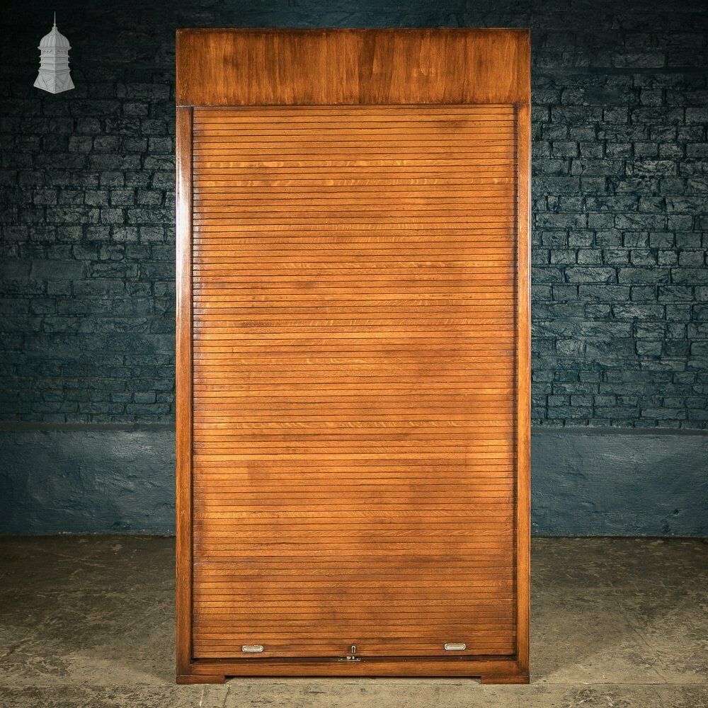 Tambour Front Cabinet, Mahogany And Oak Construction With Internal Pigeonhole Shelving From A Liner