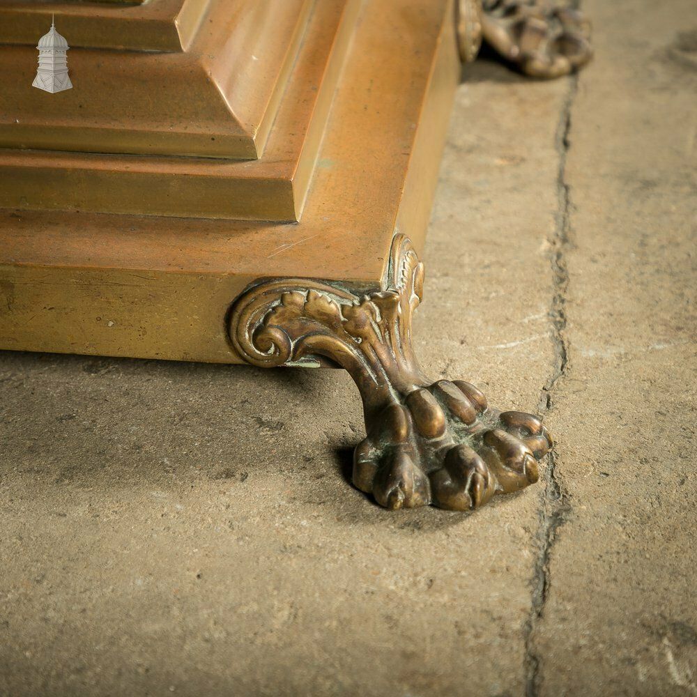 Brass Standard Lamps By Elkington & Co, Adjustable 19th C Neo Classical Corinthian Columns With Paw Feet photo vinterior