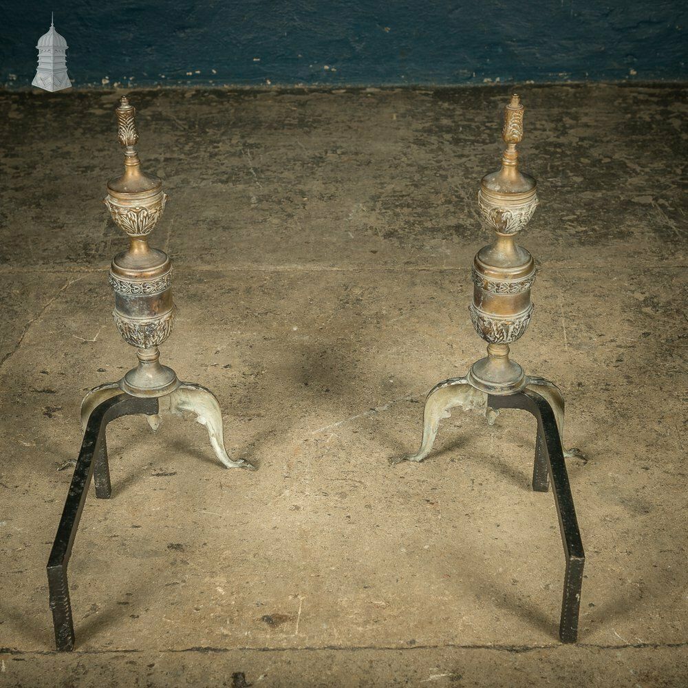 photo furniture Fire Dog Andirons, Ornate Brass Pair