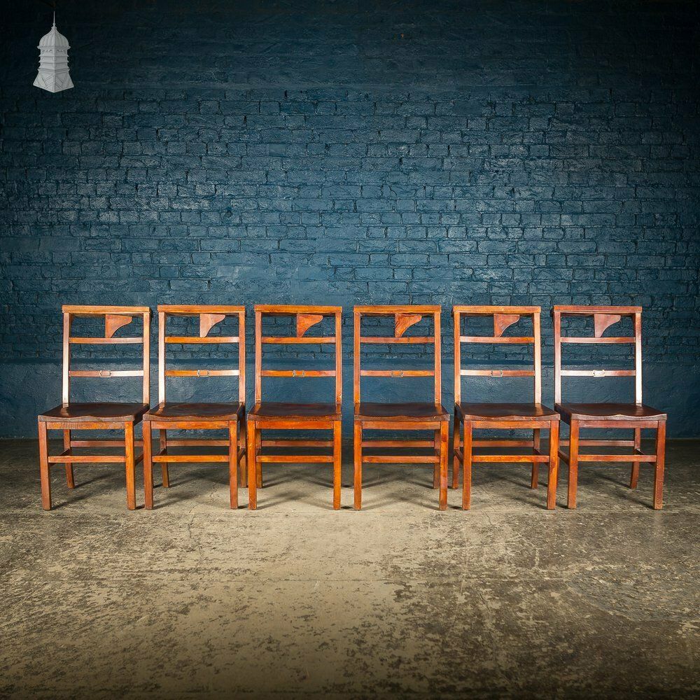 714.0 Set Of 6 19th C Elm Synagogue Chairs [No. 3] photo