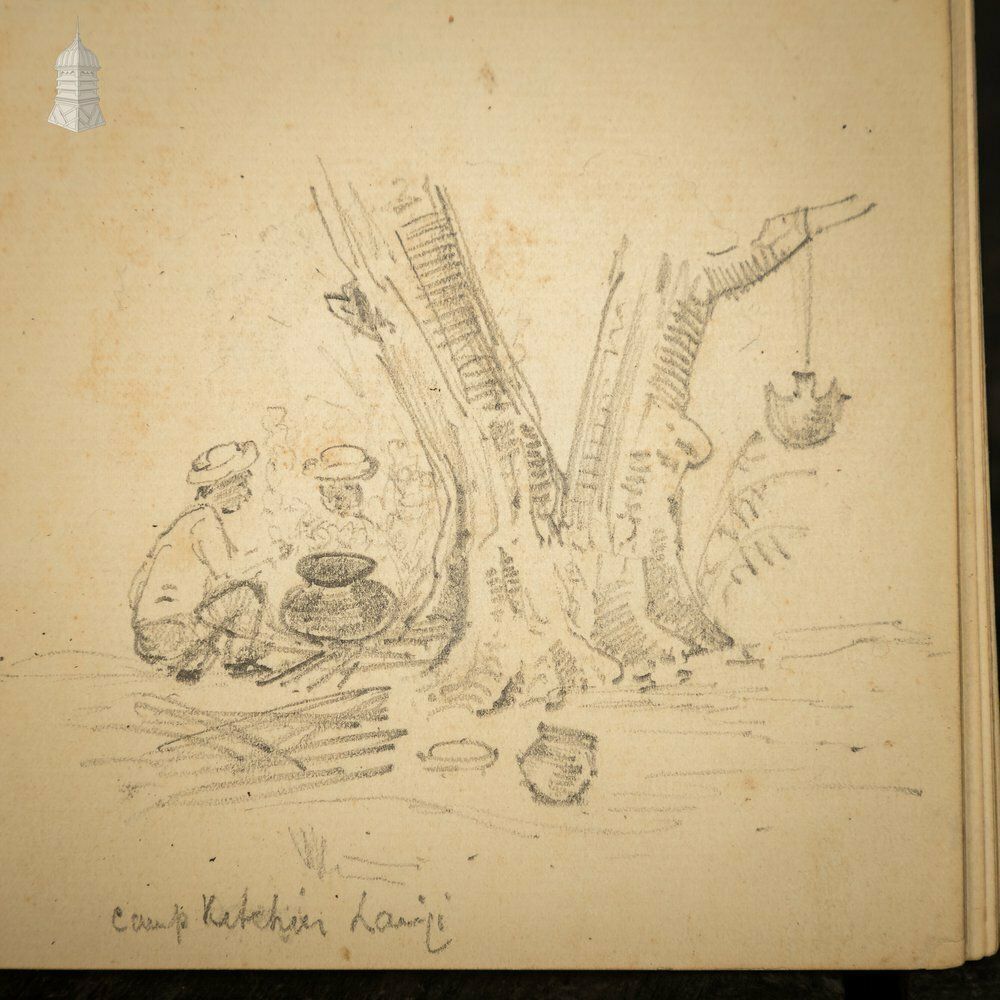 Small 19th C Red Leather Bound Journal Documenting A Hunting Trip To India With Hand Drawn Sketches photo buy