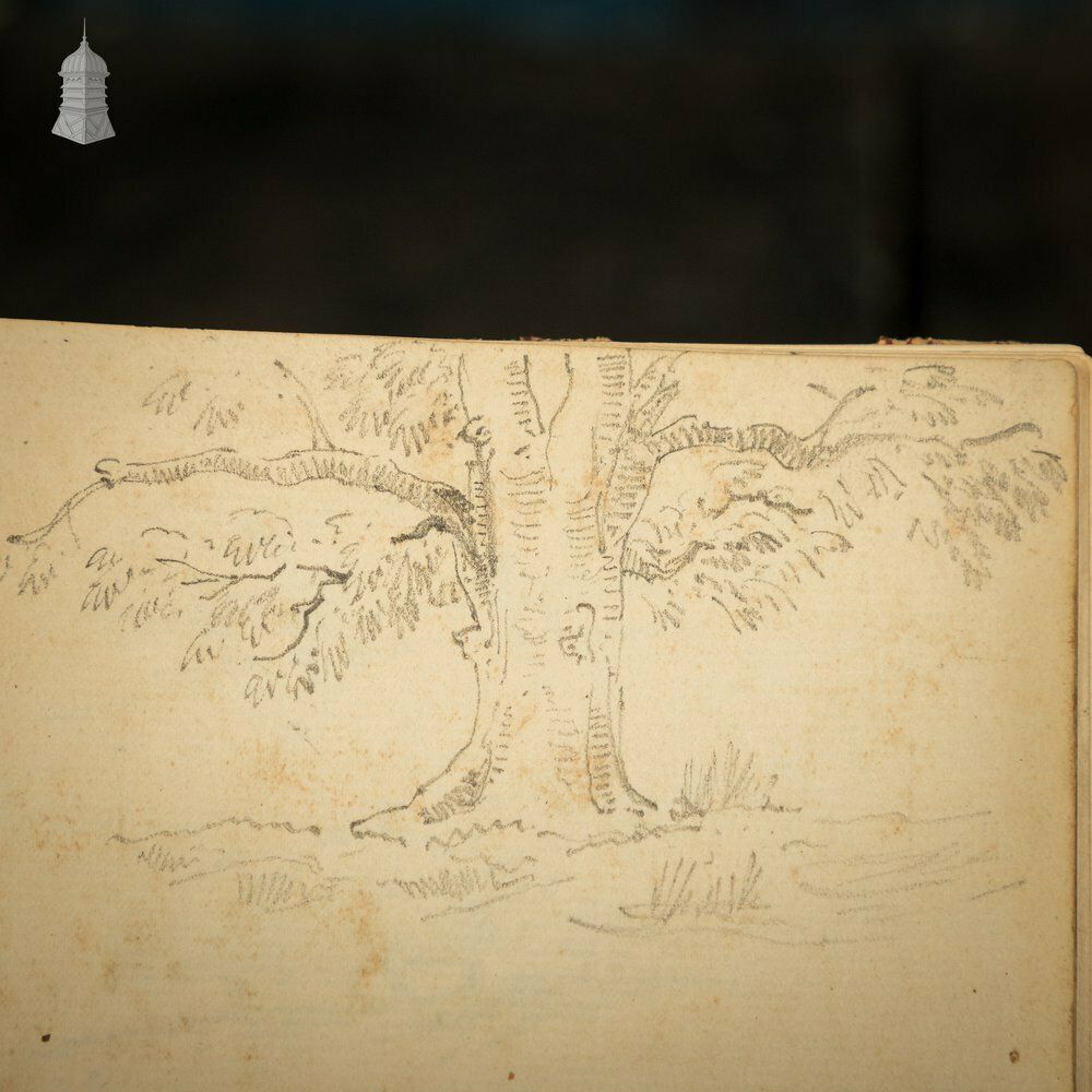 Small 19th C Red Leather Bound Journal Documenting A Hunting Trip To India With Hand Drawn Sketches photo vintage