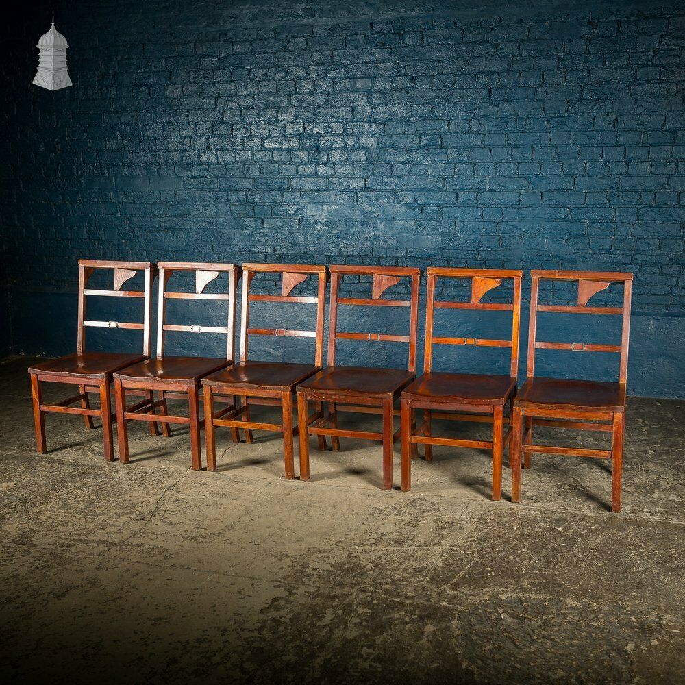 Set Of 6 19th C Elm Synagogue Chairs [No. 2] photo vintage