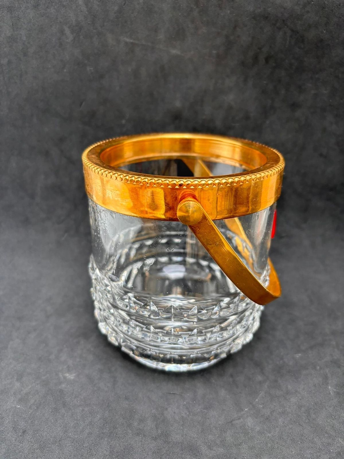 Ice Bucket Heavy Molded Crystal With Golden Metal Handles Mid Century Barware Mixology Tools Bar Cart Hollywood Regency Man Cave Gift photo 167.0