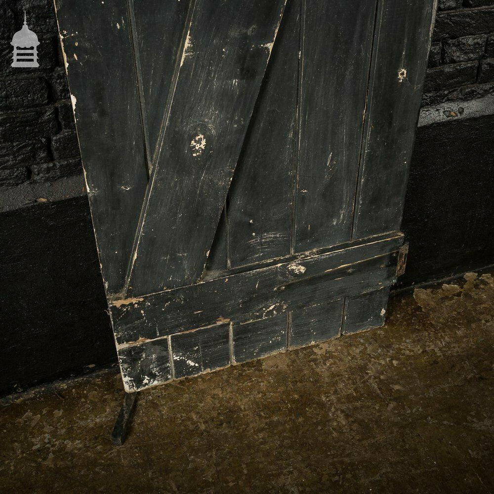 19th C Black Painted V Grove Pine Ledged And Braced Internal Cottage Door photo vintage