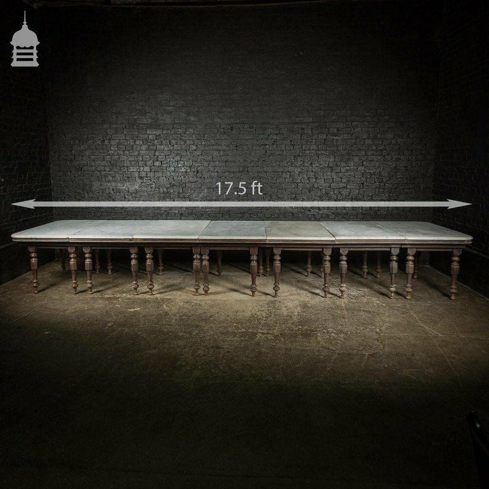 19th C Marble Topped Anglo Indian 7 Leaf Colonial Banqueting Table