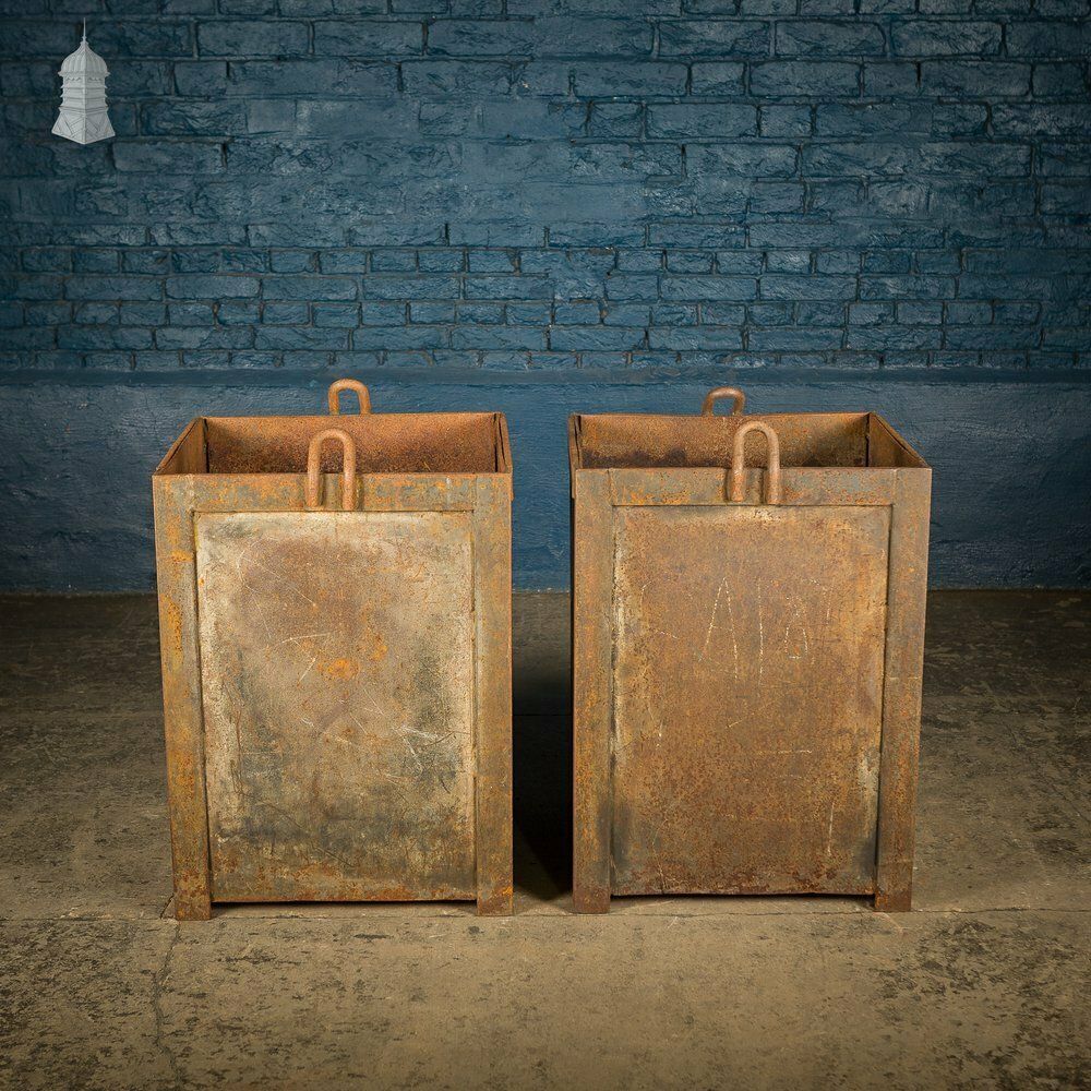 Pair Of Steel Industrial Factory Parts Bins Planters photo furniture
