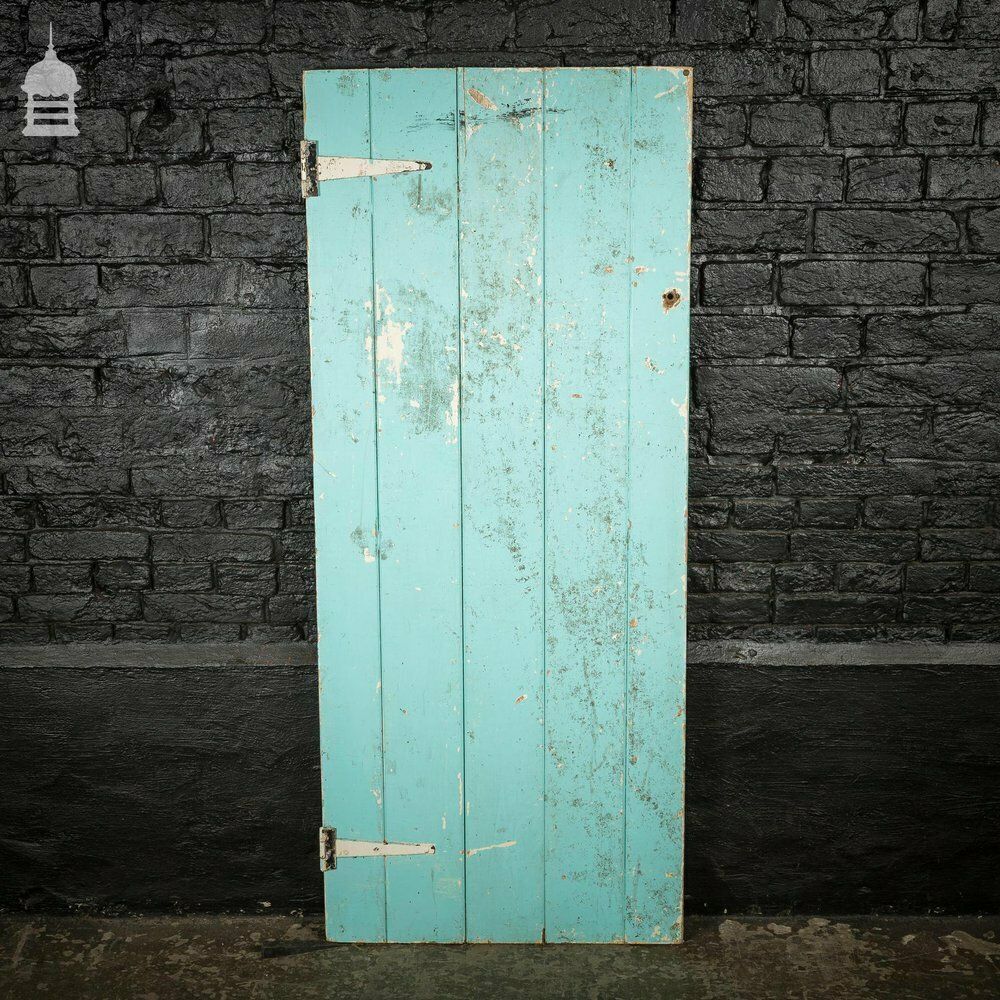 Small 19th C Light Blue Painted Ledged And Braced Pine Internal Cottage Door photo furniture