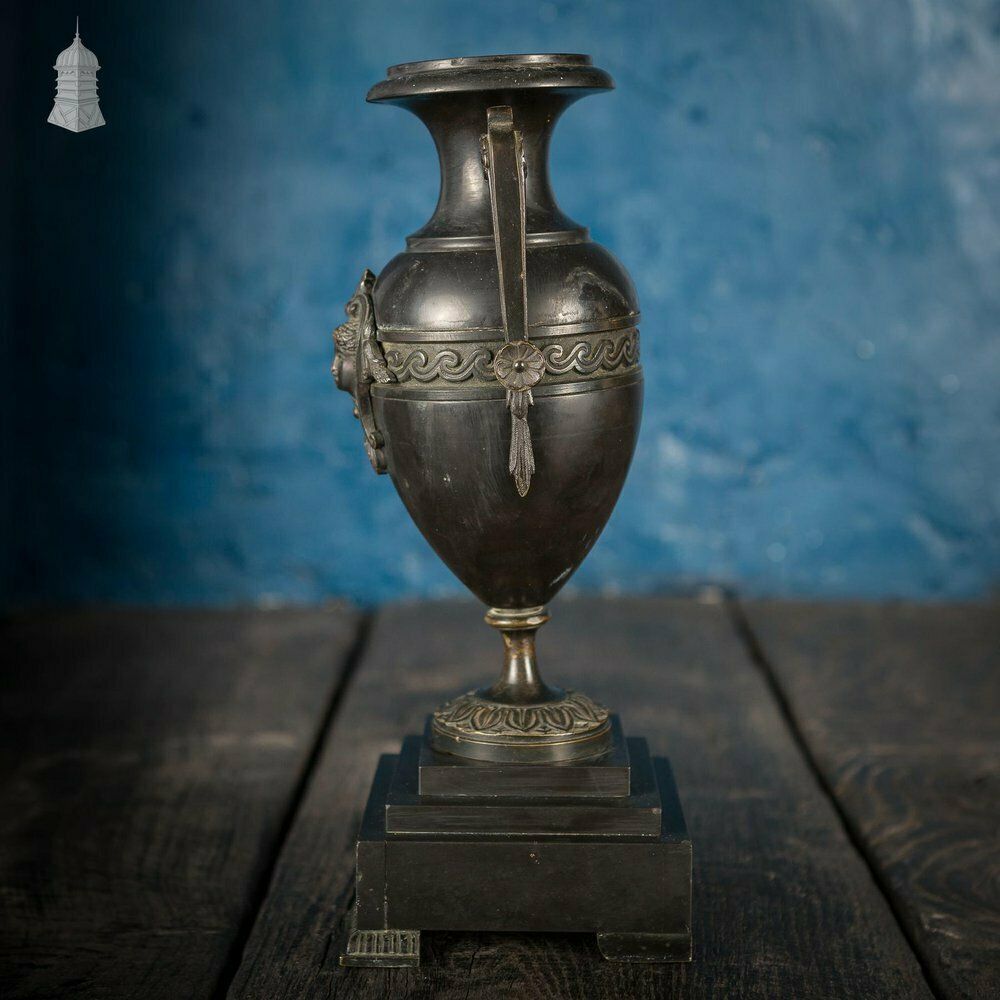 19th C Grand Tour Decorative Black Finish Bronze Mantle Piece Urn photo vintage