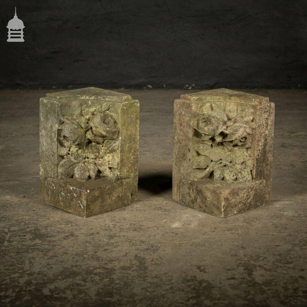Pair Of 19th C Carved Marble Decorative Corner Stones