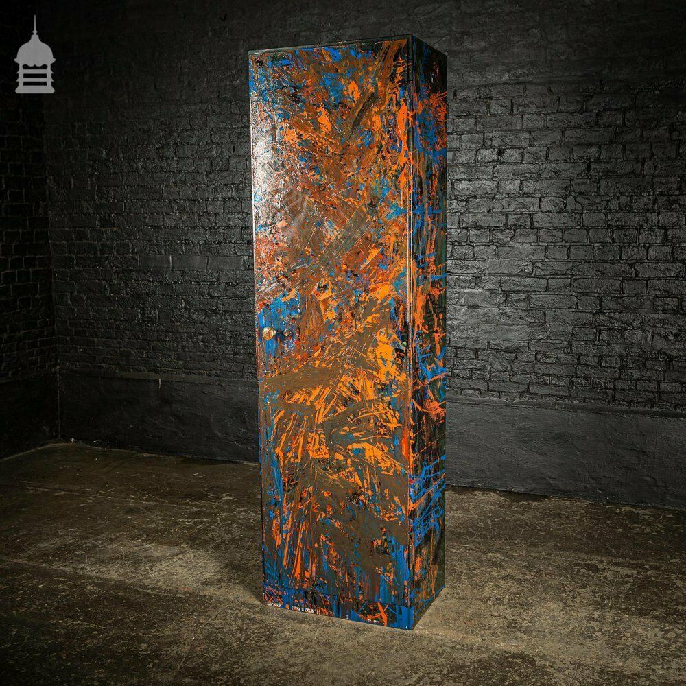 1940’s Metal Wwii Military Cabinet With Abstract Painted Finish No. 4 photo for sale