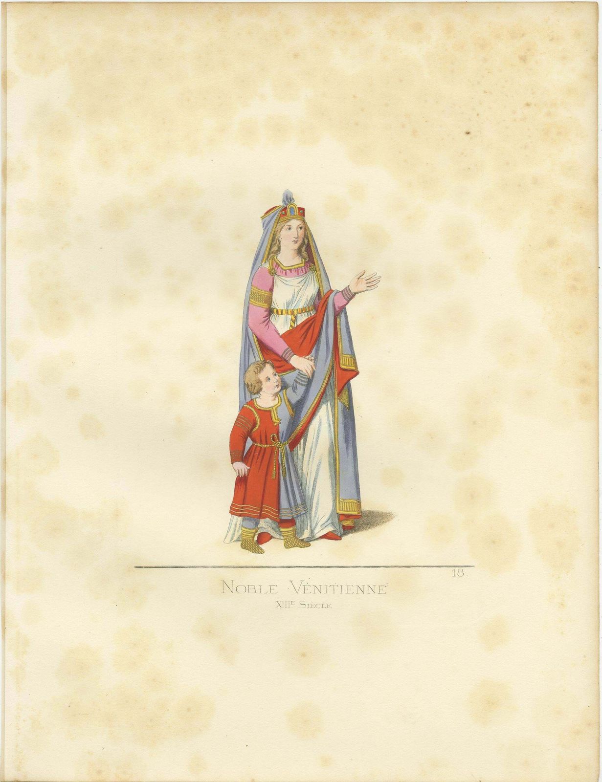 Antique Print Of A Venetian Noblewoman By Bonnard, 1860 photo for sale