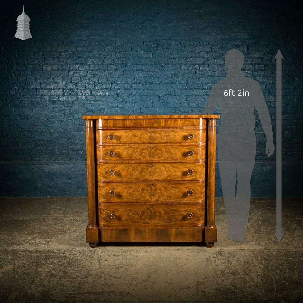 photo vintage Impressive 19th C Bow Fronted Flanked Column Mahogany Chest Of Drawers