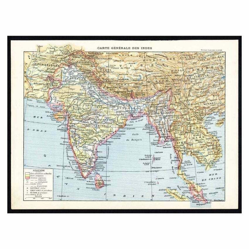 Antique Map Of Southeast Asia By Larousse, 1897