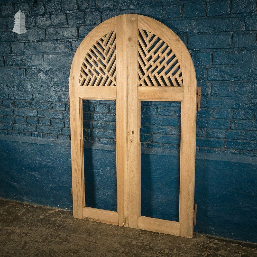 Pair Of Small Arch Top Lattice Cupboard Doors photo for sale