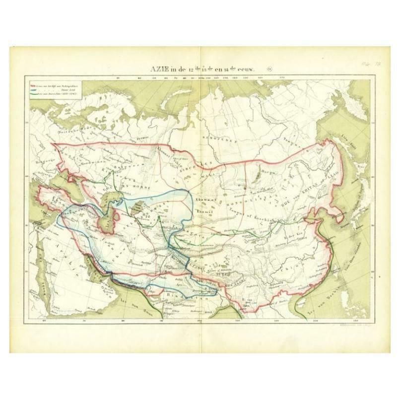 Antique Map Of Asia In The 12th, 13th And 14th Century, 1877