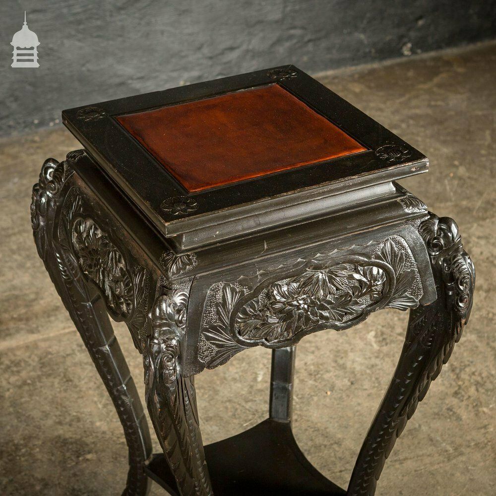 Dark Finish Anglo Indian Jardinière Stand With Leather Top photo furniture