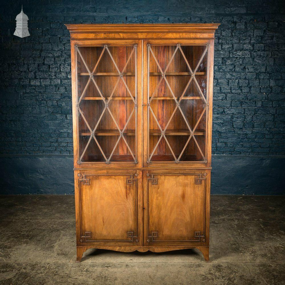 Circa 1890 Small Scale Glazed Bookcase By Bartholomew & Fletcher With Diamond Banded Glass & Reeded Detail photo furniture