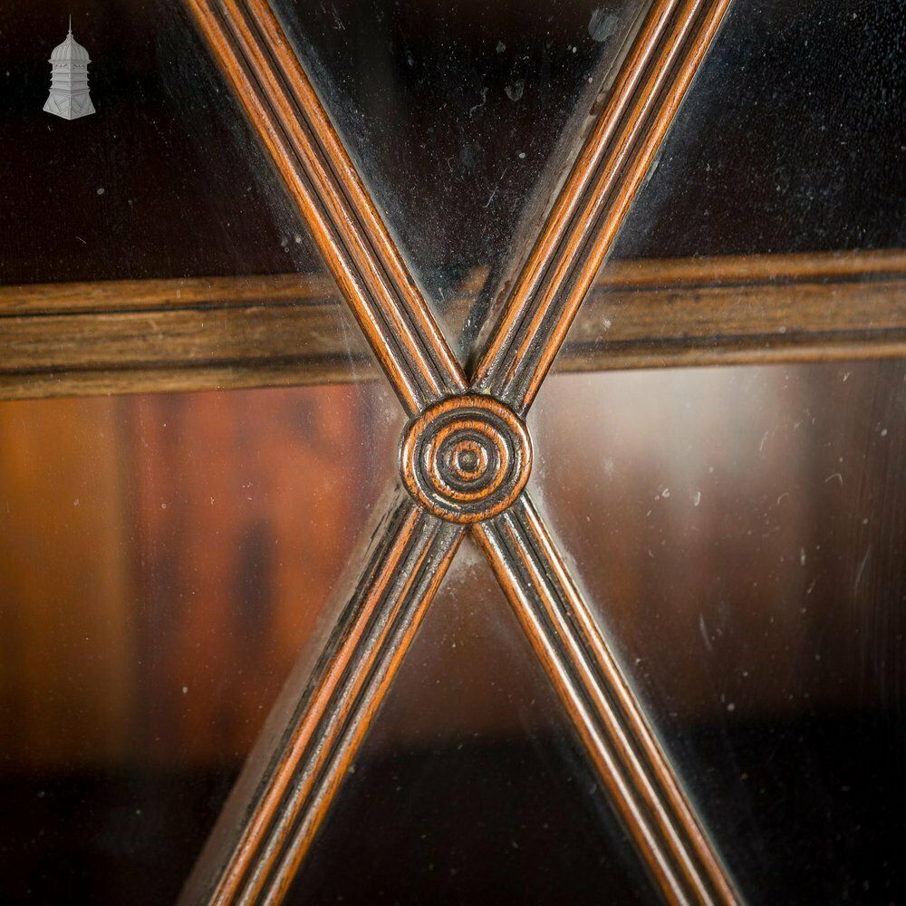 Circa 1890 Small Scale Glazed Bookcase By Bartholomew & Fletcher With Diamond Banded Glass & Reeded Detail photo vinterior