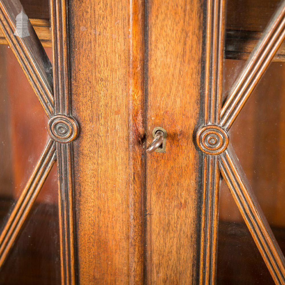 photo vintage Circa 1890 Small Scale Glazed Bookcase By Bartholomew & Fletcher With Diamond Banded Glass & Reeded Detail