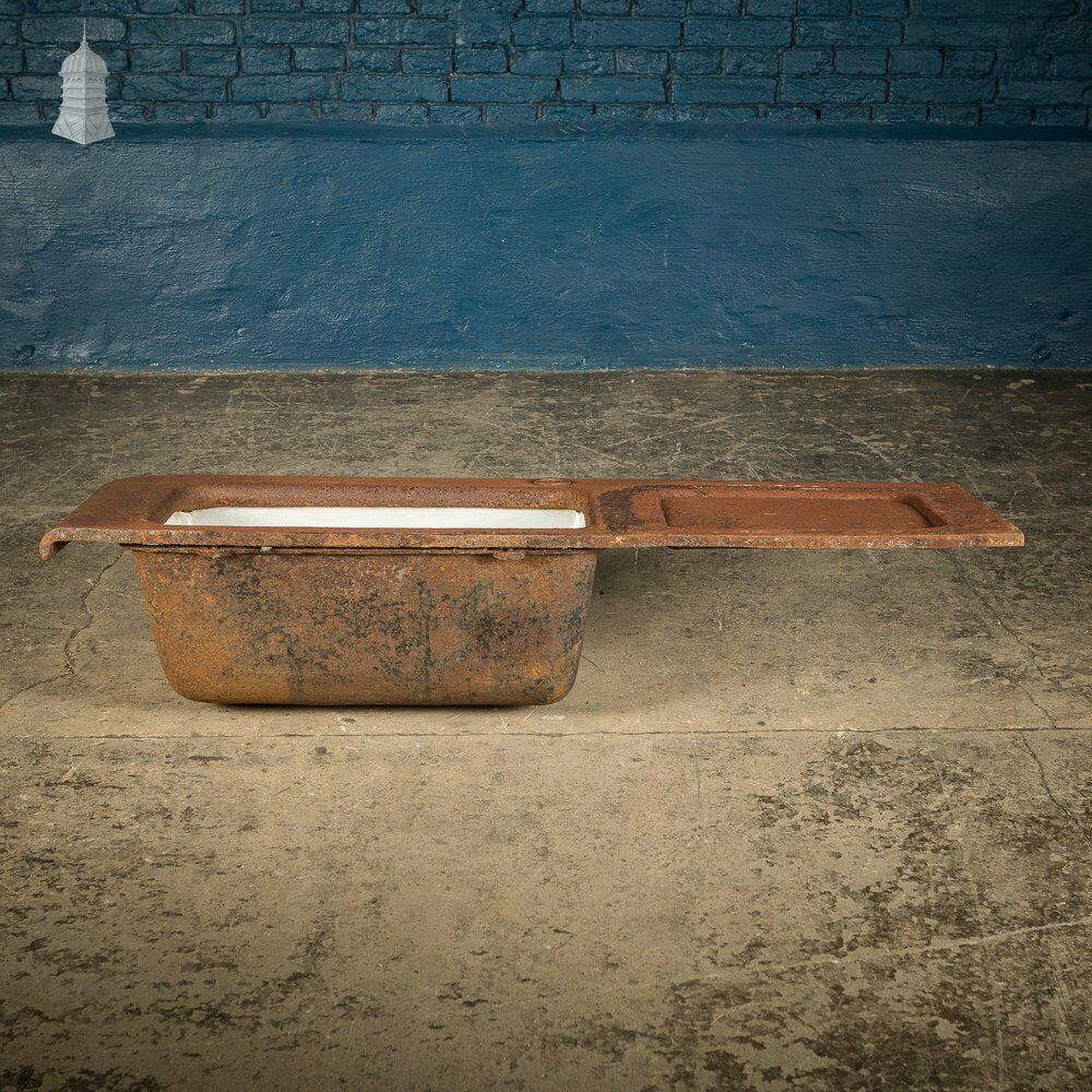 19th C Cast Iron Trough Sink And Drainer photo for sale