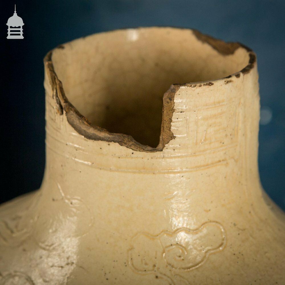 A Rare 18th C Oriental Cream Glazed Peacock And Dragon Moon Flask Vase photo Home Decor