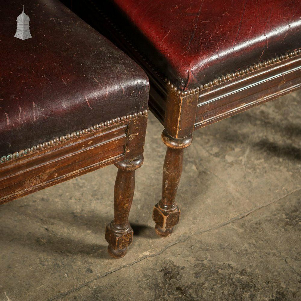 Furniture Set Of 6 19th C French Tall Back Dining Chairs With Worn Leather Seat Pads photo