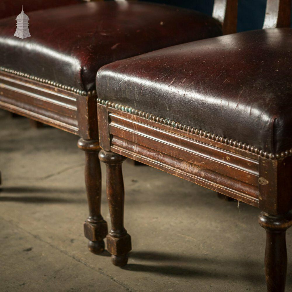 photo buy Set Of 6 19th C French Tall Back Dining Chairs With Worn Leather Seat Pads