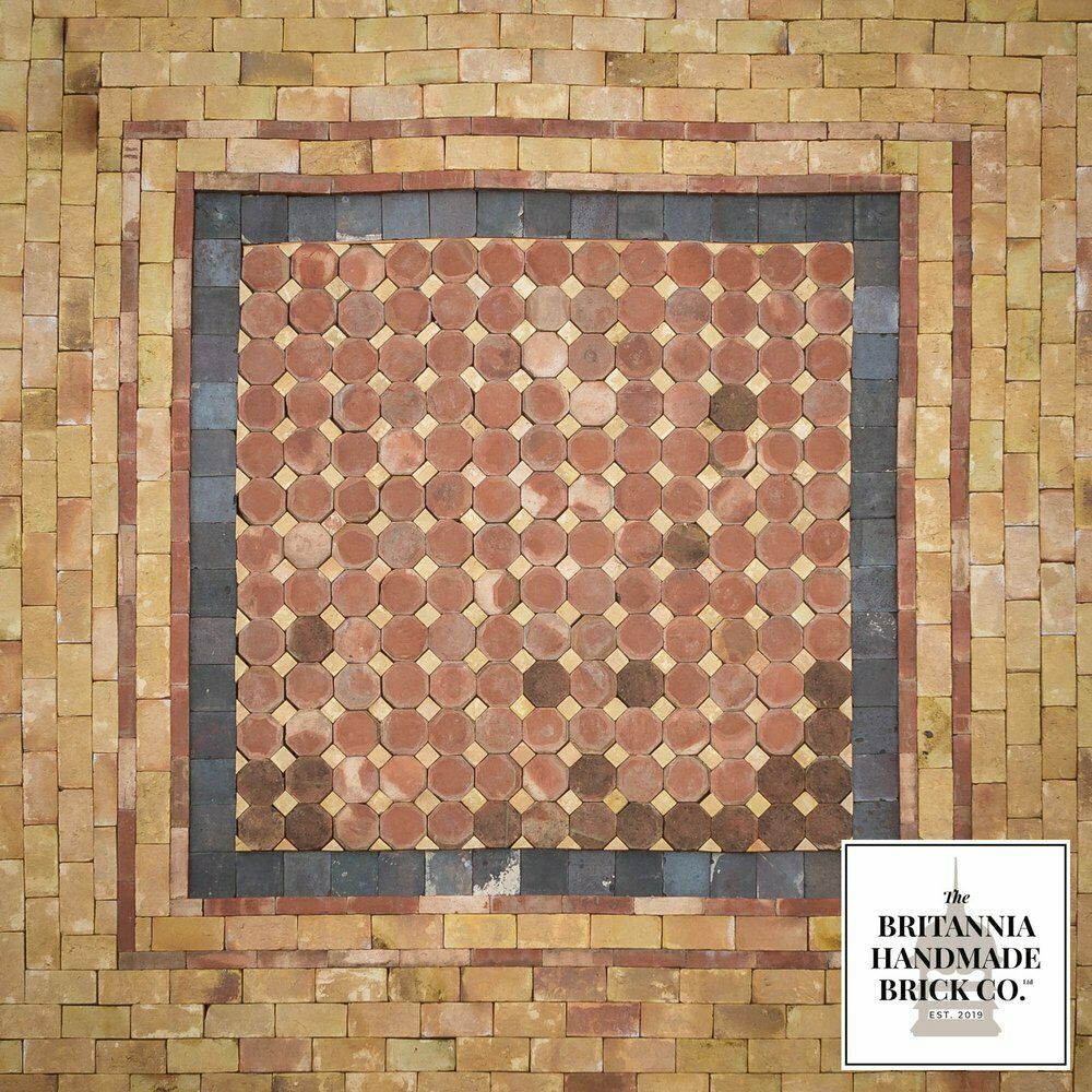 Bespoke Buff, Red And Staffordshire Blue Combination Handmade Floor Brick Centre Feature photo vinterior