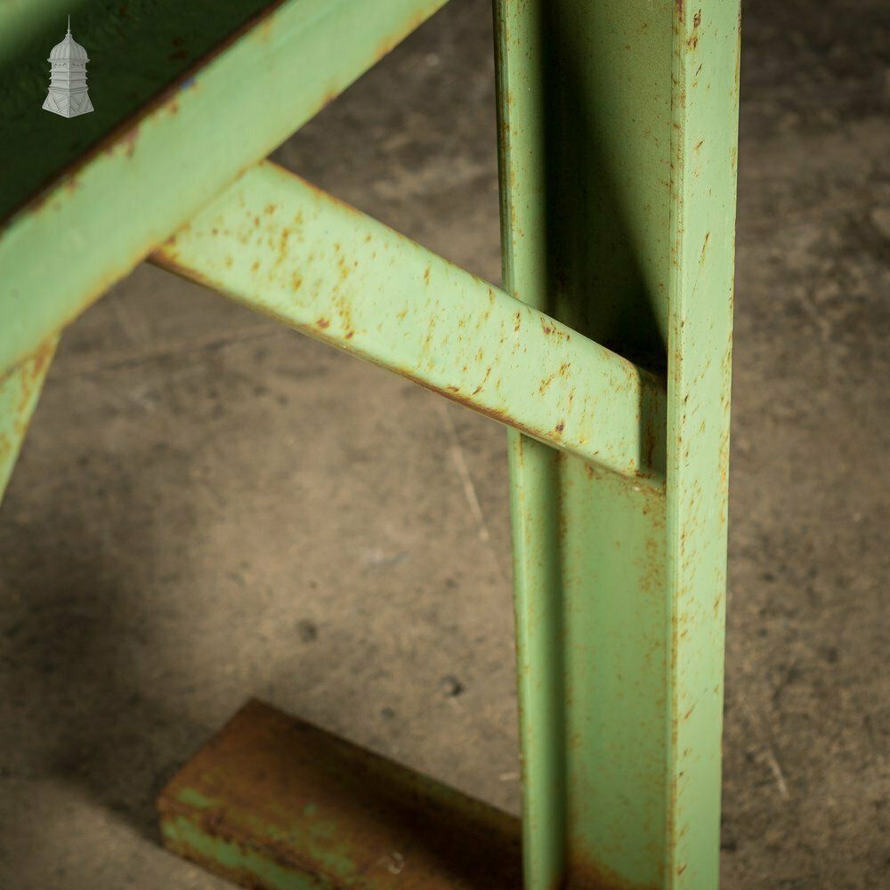 Pair Of Large Green Painted Heavy Duty Steel Industrial Workshop Trestles photo vinterior