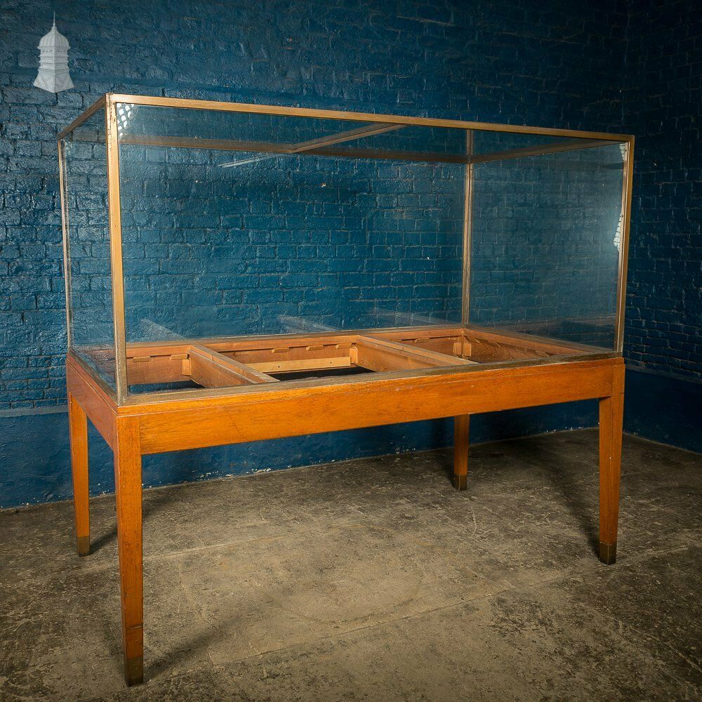 Mid Century Large Teak And Brass Glazed Museum Display Cabinet photo for sale