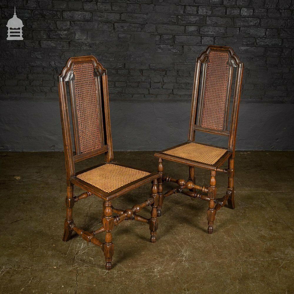 Pair Of 17th C Continental Fruitwood High Backed Hall Chairs photo Furniture
