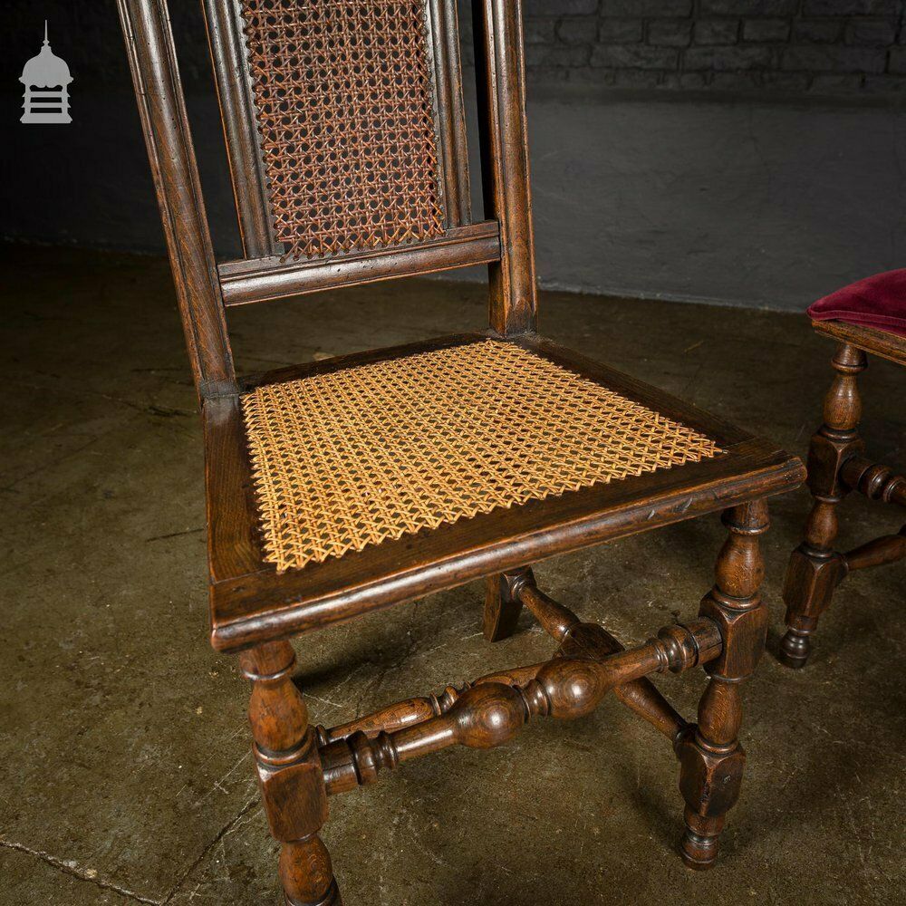 Pair Of 17th C Continental Fruitwood High Backed Hall Chairs photo vintage