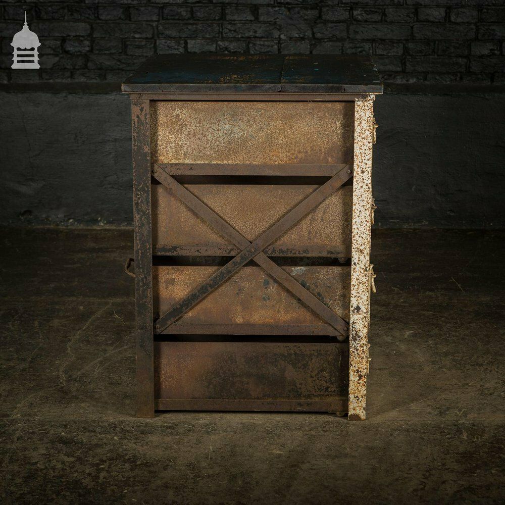 photo vintage Set Of Heavy Duty Industrial Machinists Drawers On Brass Runner Wheels