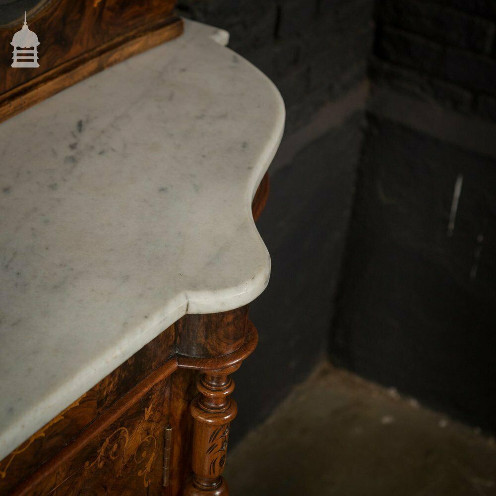 Stunning 19th C Inlaid Rosewood Marble Topped Credenza With Mirror Base And Raised Mirrored Back photo vinterior