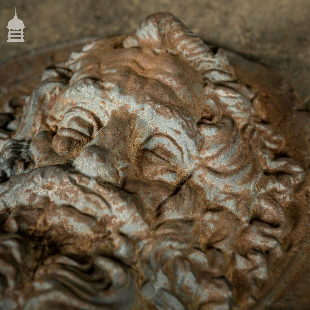 Pair Of Round Cast Iron Greek God Mythical Figure Relief photo vinterior