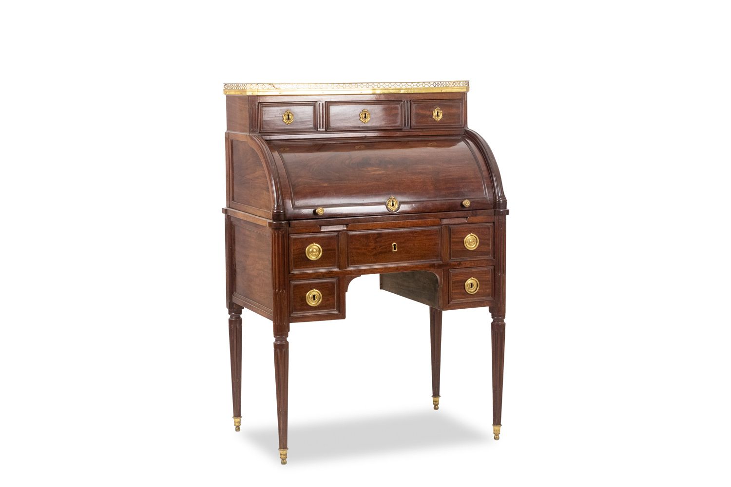 Desk – Or Secretary, Cylinder, In Mahogany. Late 18th Century Period.