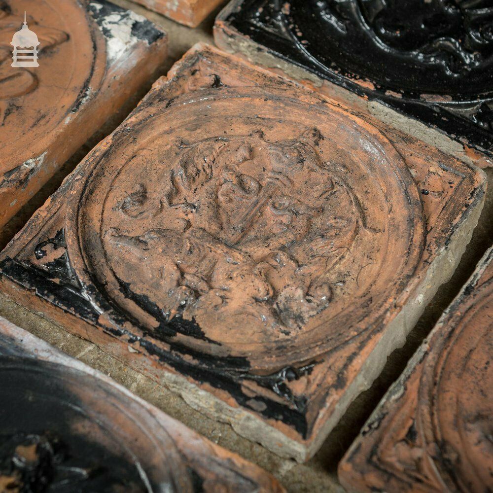 photo furniture Set Of 22 19th C Decorative 7 Inch Terracotta Tiles With Flakey Paint