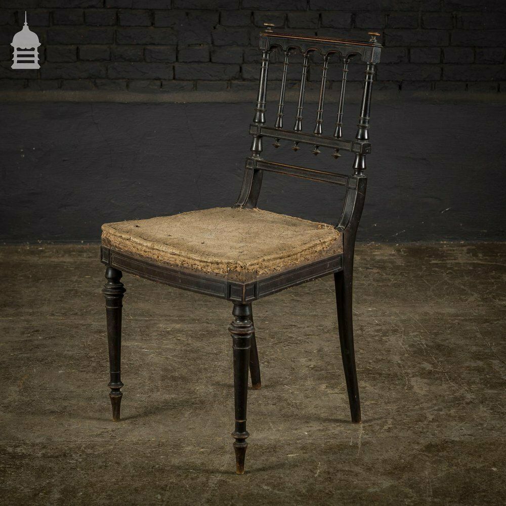 Elegant 18th C Ebonised Dining Chair With Ornate Turnings For Re Upholstery photo 720.0