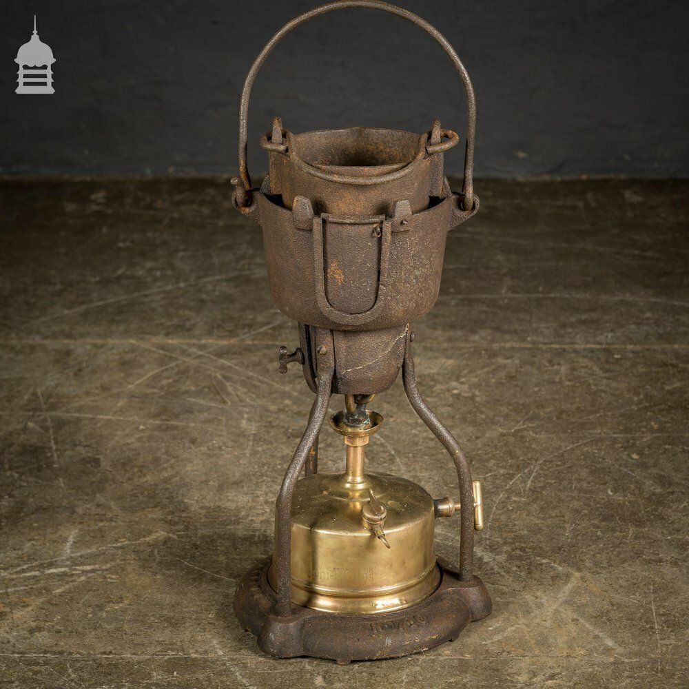 19th C Portable Cast Iron Crucible With Brass Burner photo 360.0