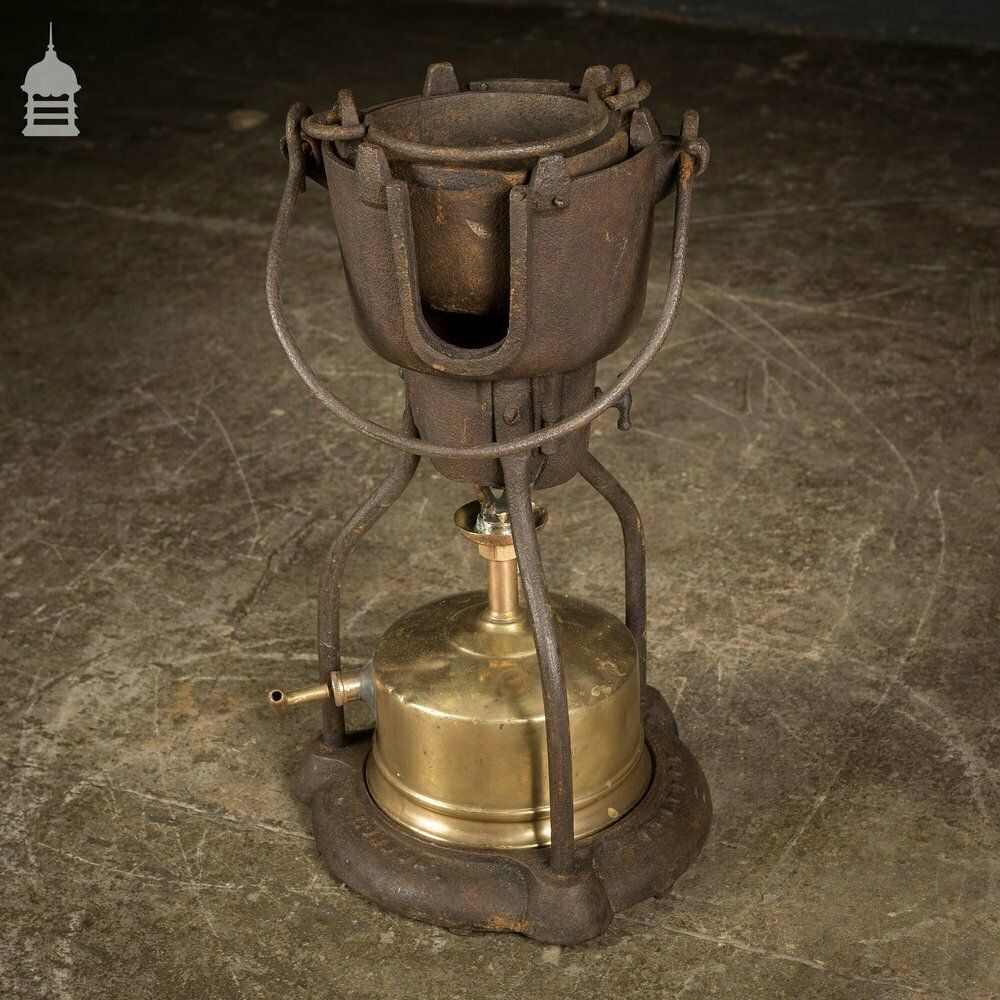photo furniture 19th C Portable Cast Iron Crucible With Brass Burner