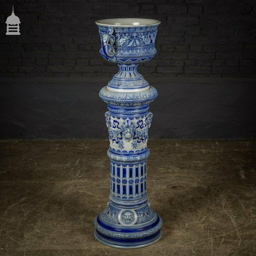 Ornate 19th C Doulton Lambeth Style Blue And White Jardinière photo 2220.0