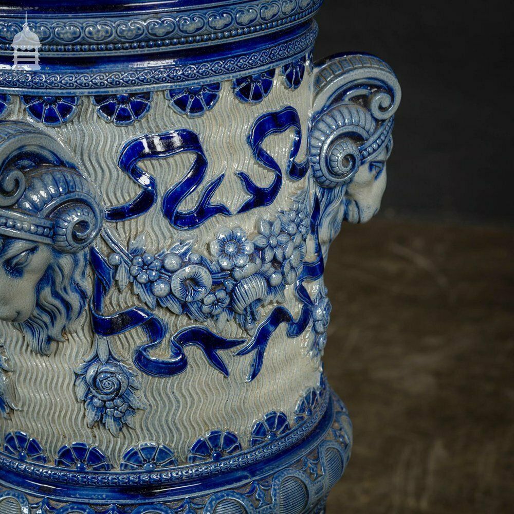 Ornate 19th C Doulton Lambeth Style Blue And White Jardinière photo buy