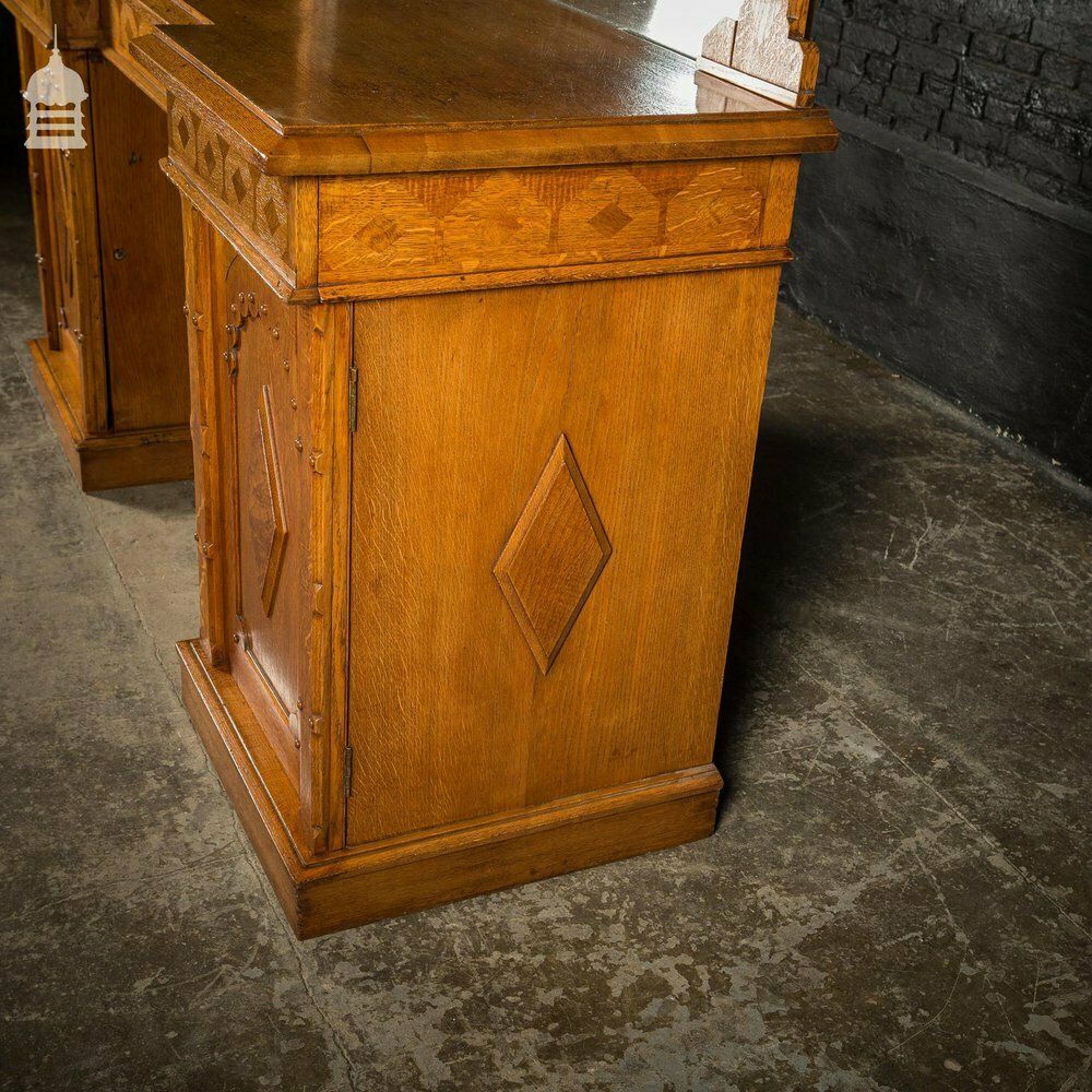 Arts And Crafts Oak With Inlaid Teak Pedestal Sideboard With Mirror From Norwich Cathedral photo Furniture