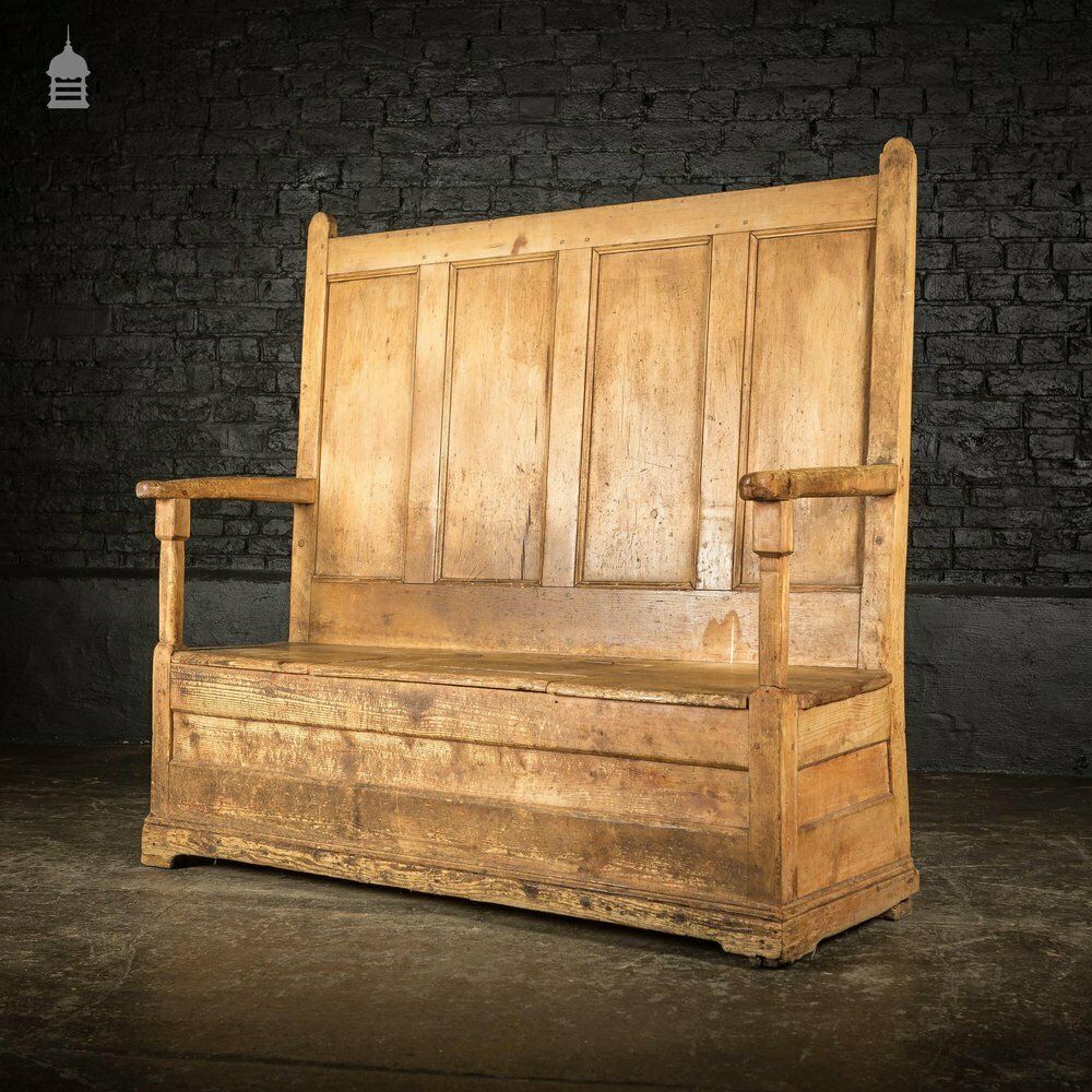 Georgian Pine Welsh Bench Settle With Lift Up Seat Storage photo for sale