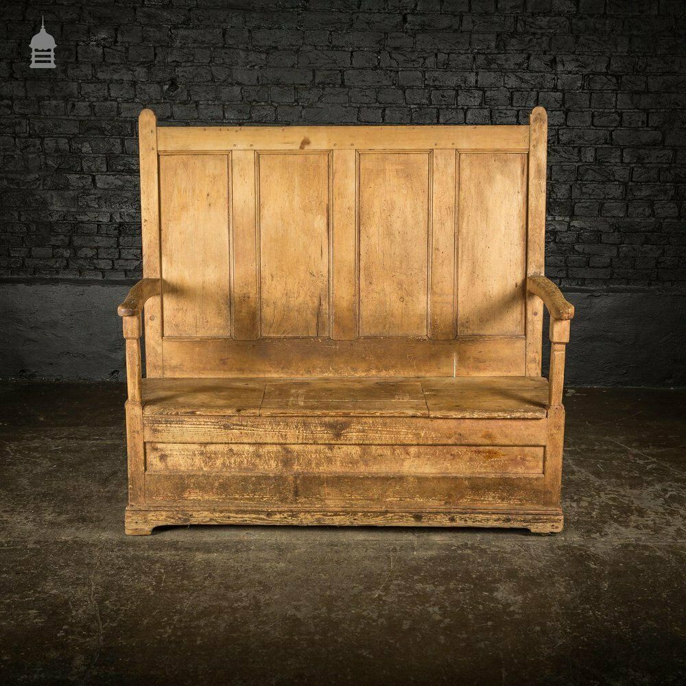 Georgian Pine Welsh Bench Settle With Lift Up Seat Storage photo Furniture