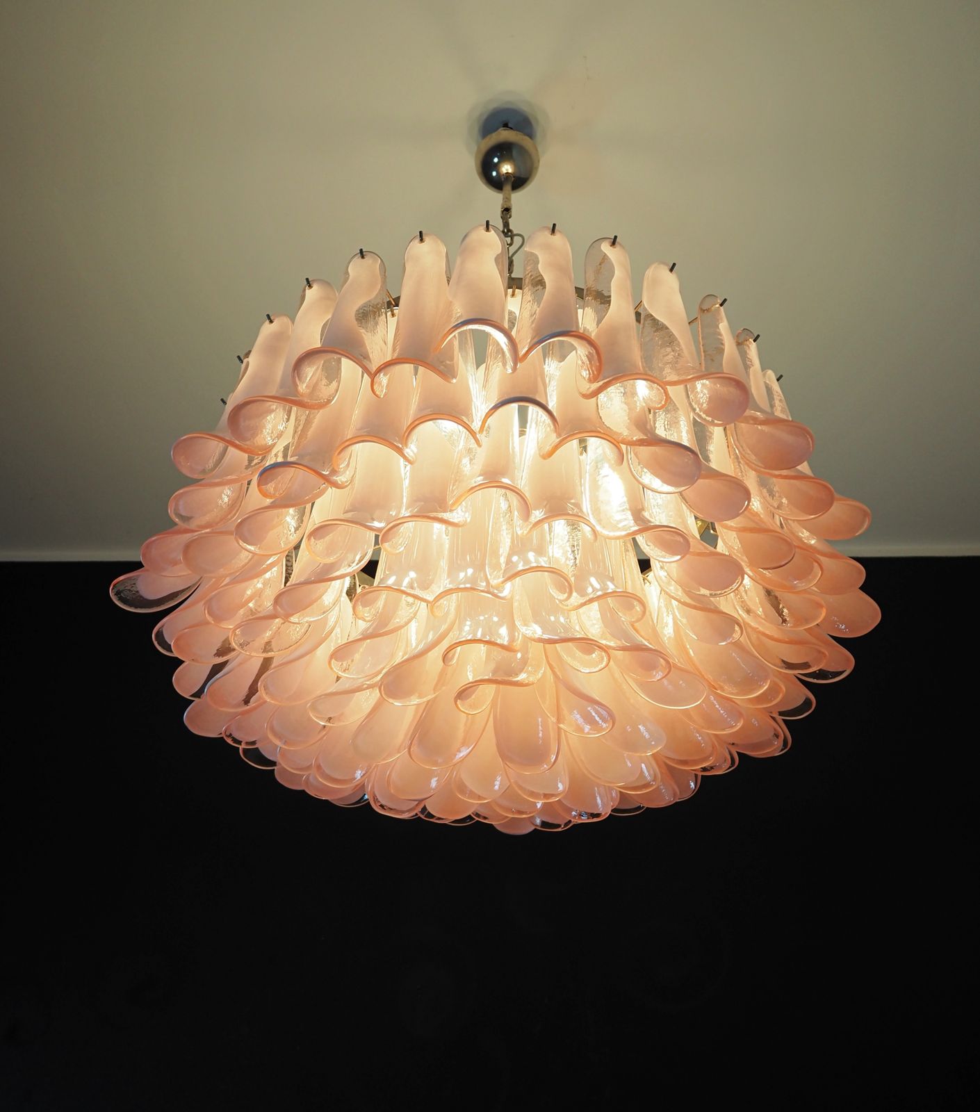 Large Murano Glass Chandelier  101 Pink Lattimo Glass Petal photo 2415.0