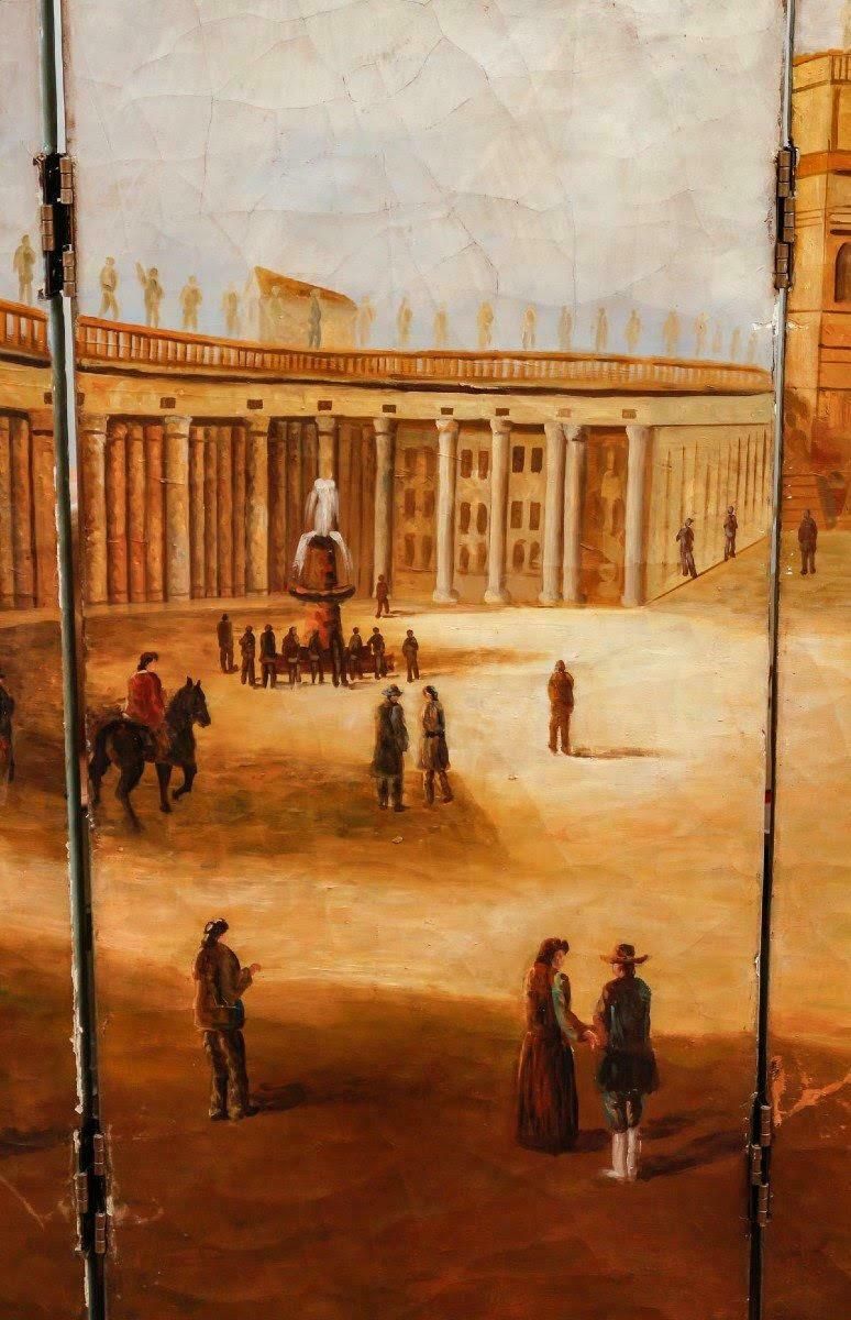 Screen Of Paintings Of Saint Peter's Square In Rome, 20th Century. photo furniture